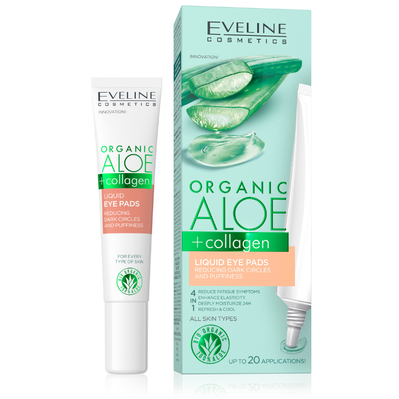 Eveline Organic Aloe + Collagen Liquid Eye Pads Reducing Dark Circles and Puffiness 20ml