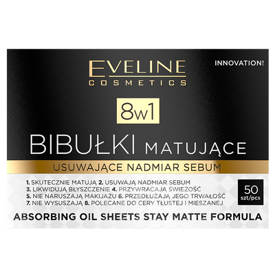 EVELINE MATTIFYING BLOTTING PAPERS 8 IN 1, 50 PCS
